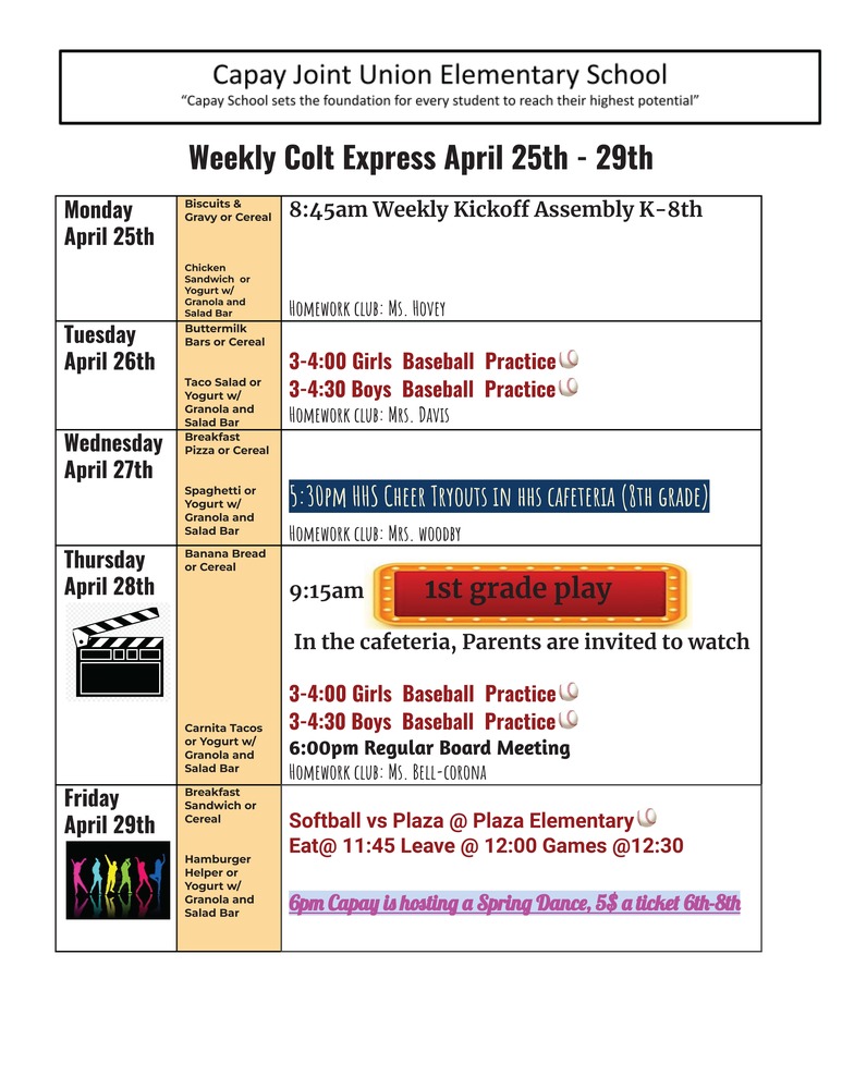 Weekly Colt Express April 25th - 29th