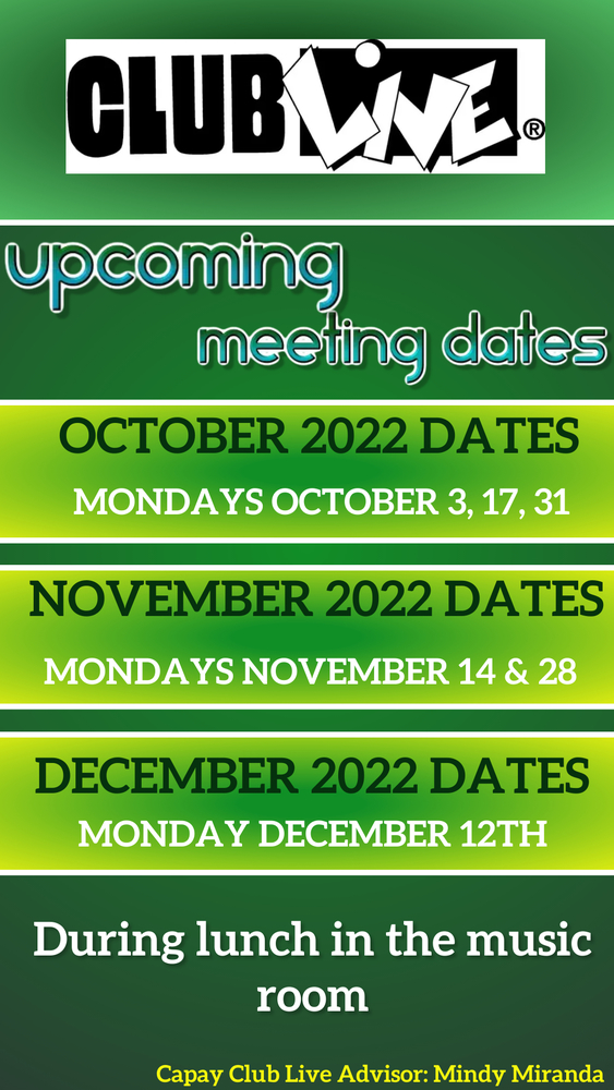Club Live Upcoming Meeting Dates @ Capay School