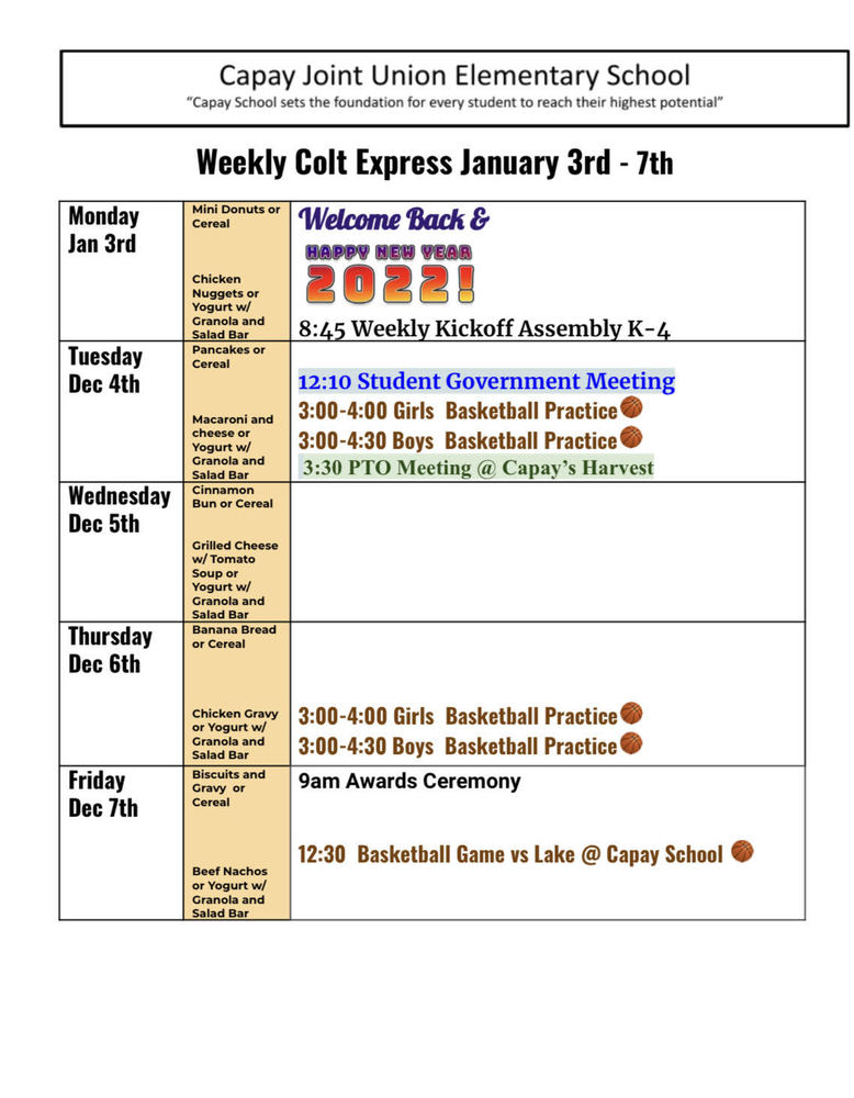 Weekly Colt Express Jan 3rd -7th