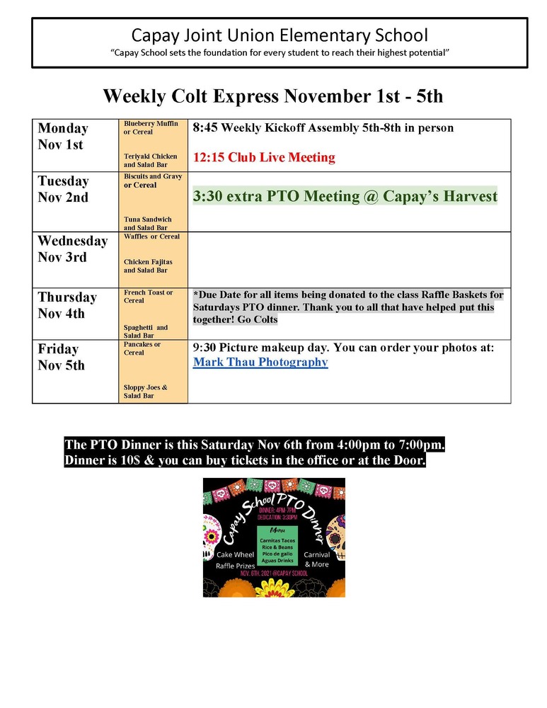 Weekly Colt Express Nov 1st - 5th