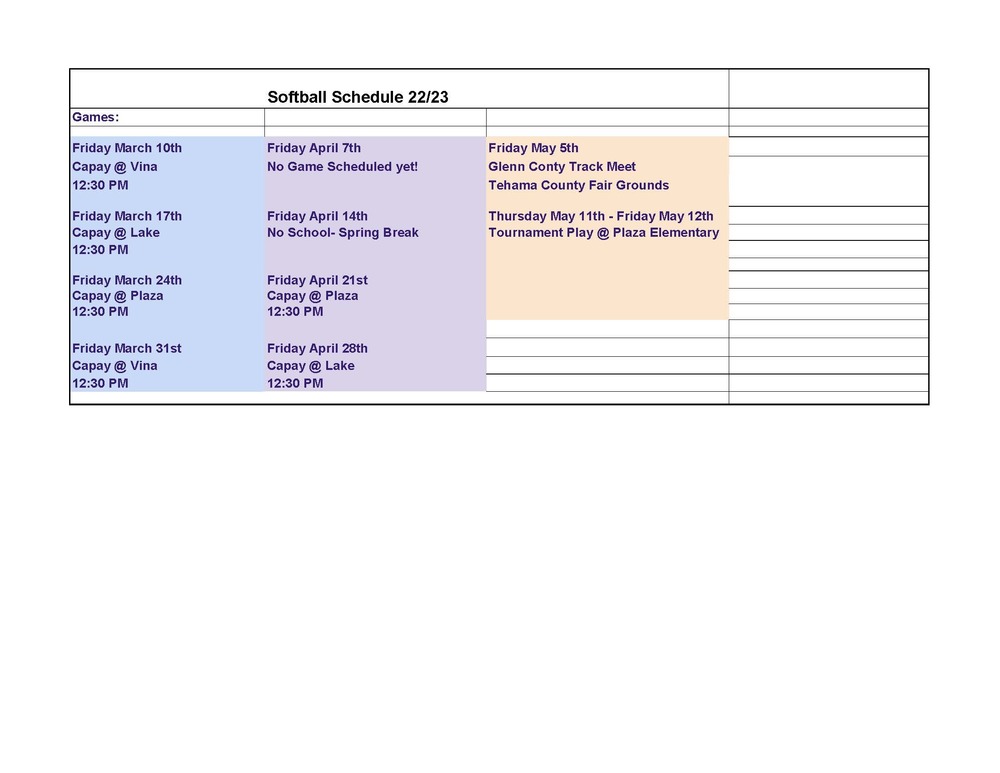 22-23 Softball Schedule