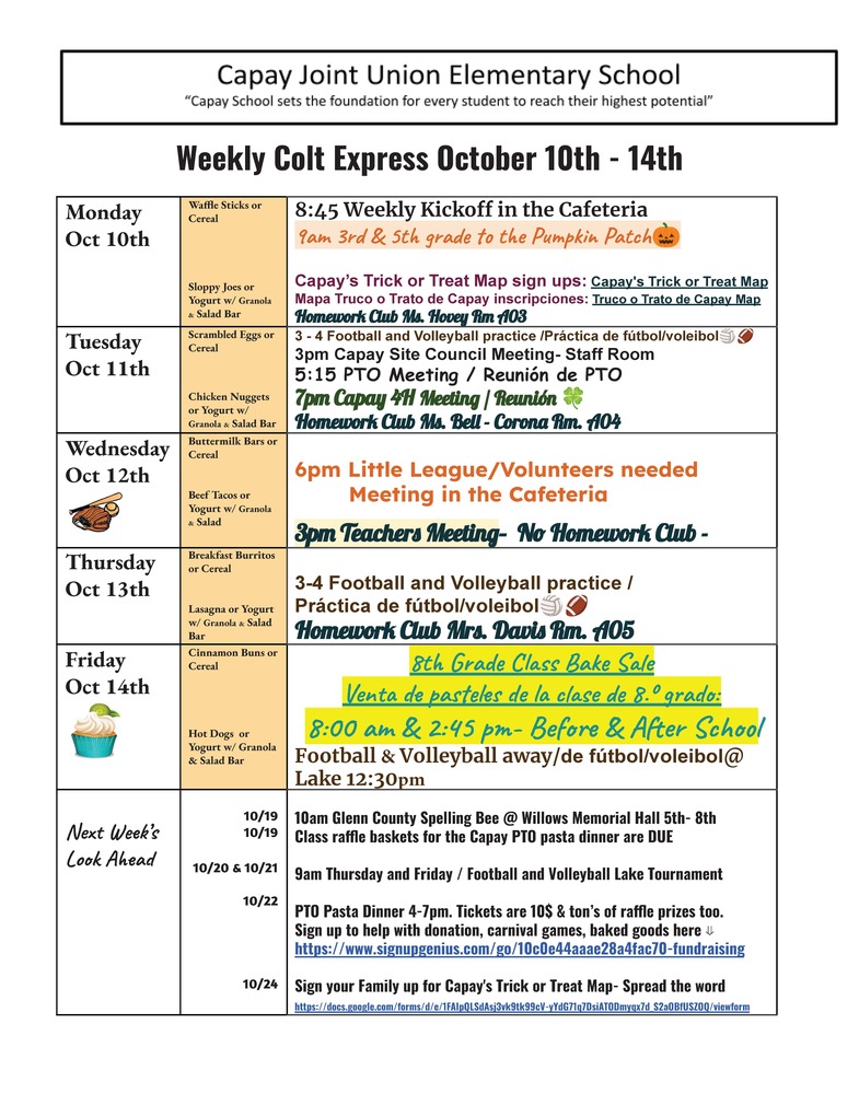 Weekly Colt Express Oct 10th - 14th