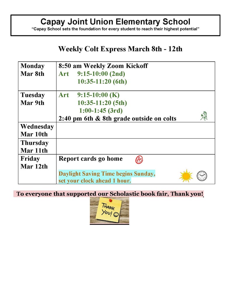 Weekly Colt Express March 8th - 12th