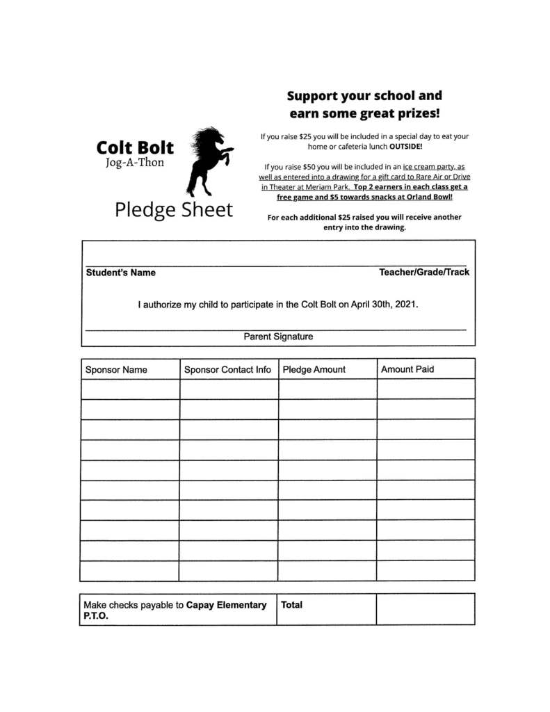 Colt Bolt Pledge Sheet