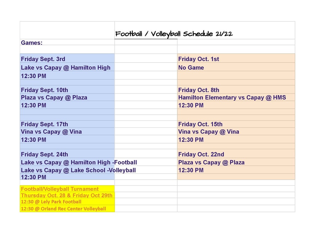 Football / Volleyball Schedule 21/22