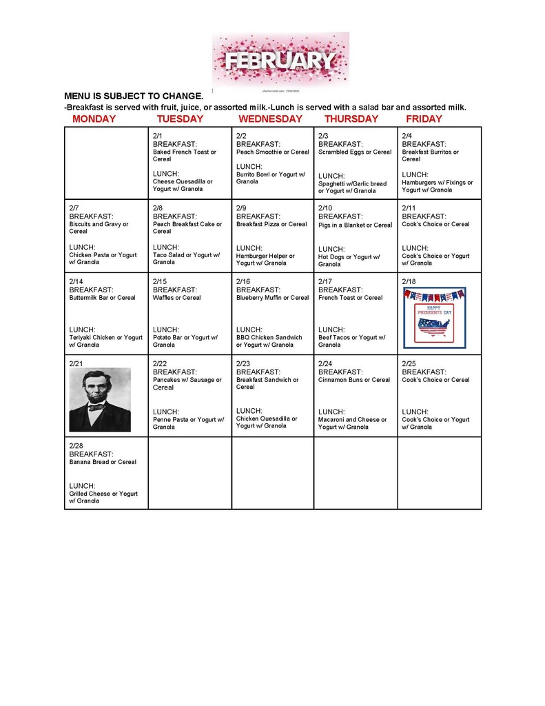 February Menu