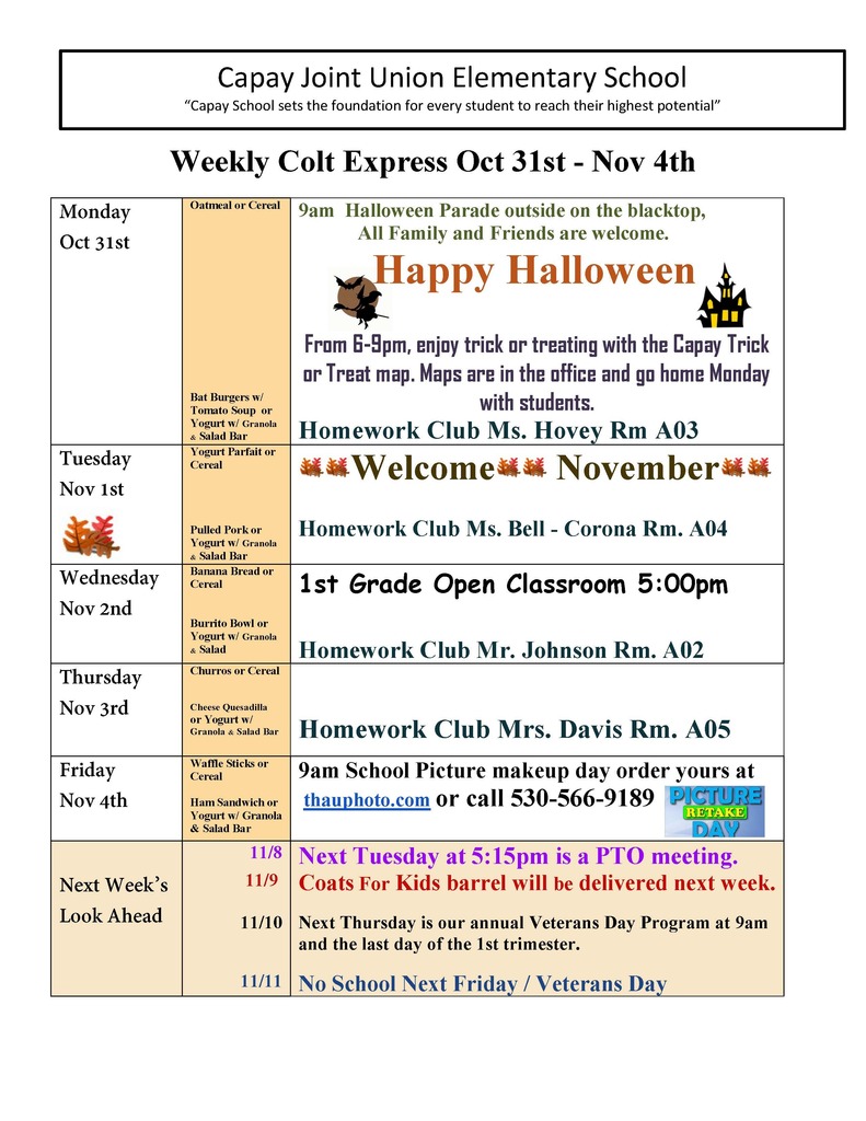 Weekly Colt Express Oct 31st - Nov 4th