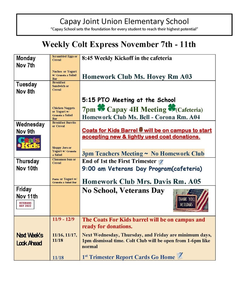 Weekly Colt Express Nov 7th - 11th