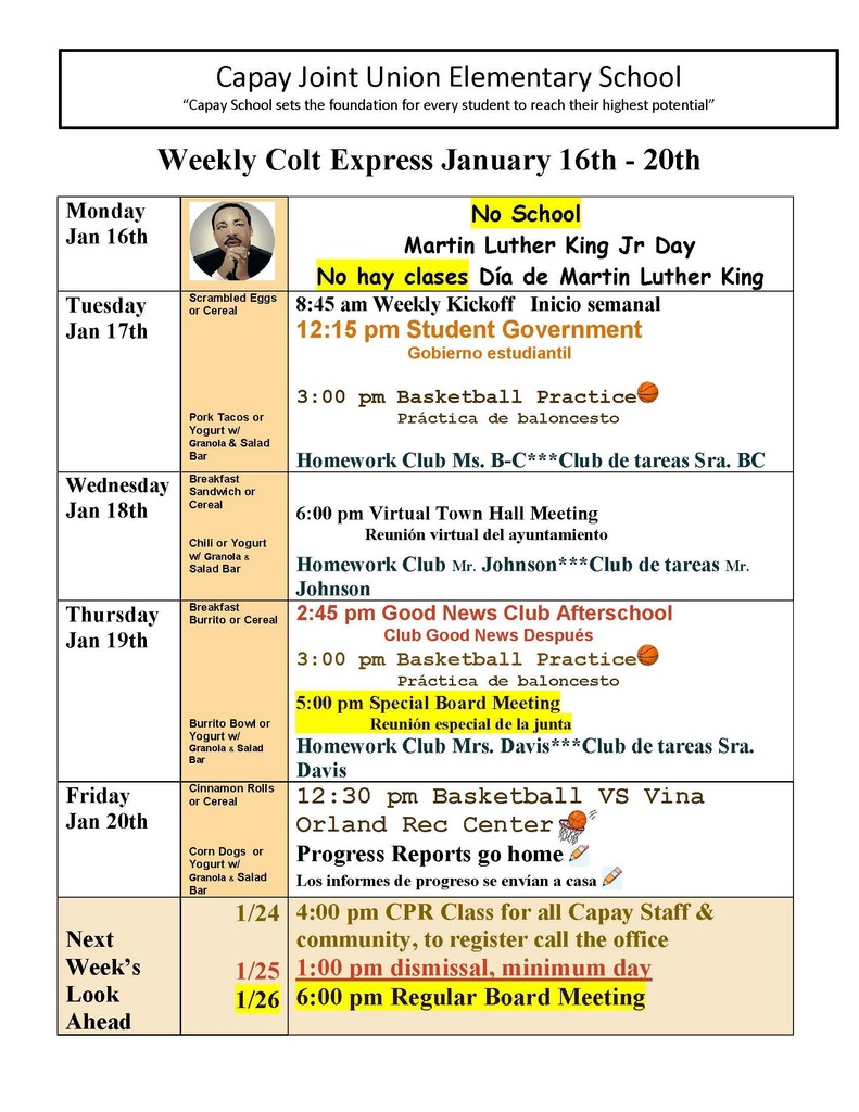 Weekly Colt Express Jan 16th- 20th