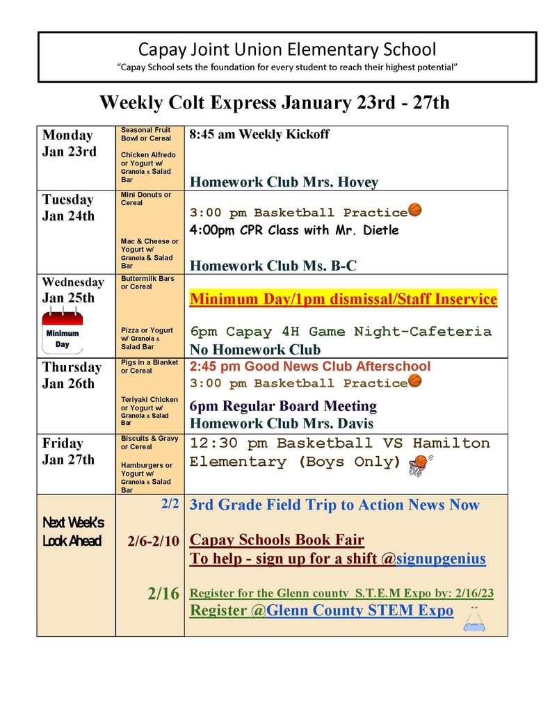 Weekly Colt Express January 23rd -27th