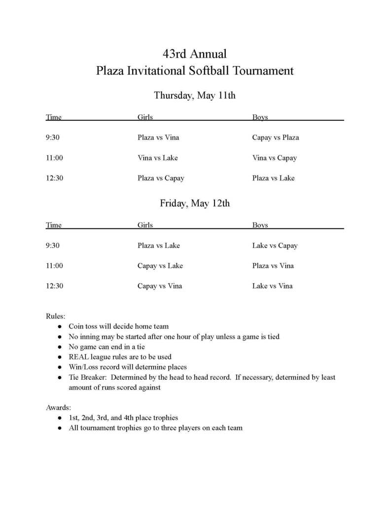 Tournament schedule